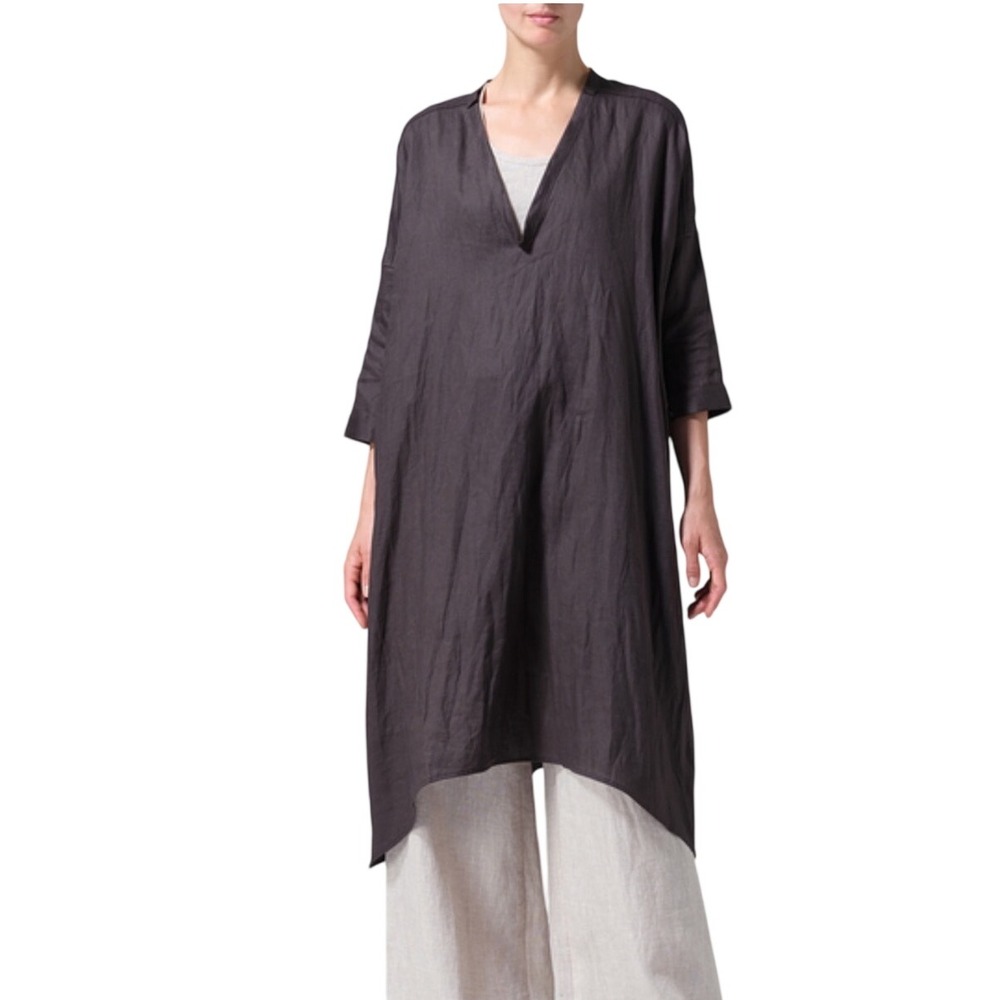 VIVID 100% Linen Roll Sleeve Black Lagenlook 2X Avant Garde Sustainable Boho